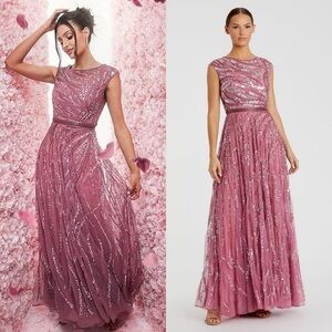 MAC DUGGAL Pink Cap Sleeve Embellished Evening Gown 10